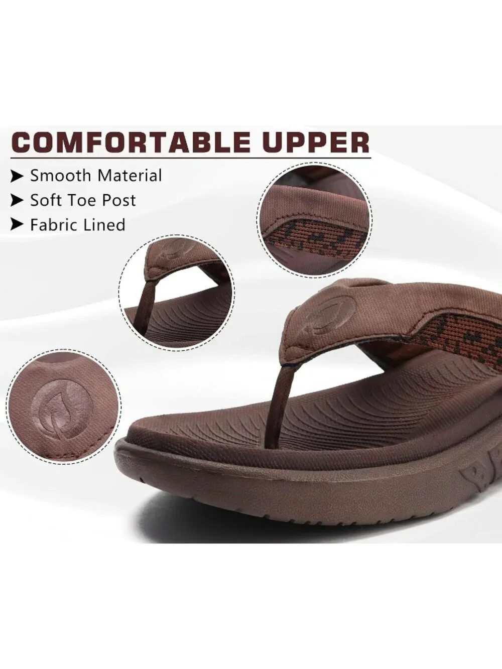 Men's Brown Flip Flop Open Toe Athletic Orthotic Fasciitis Sport Sandal Shoes